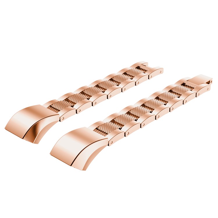 Textured Stainless Steel Wristband Strap for Fitbit Alta - Rose Gold Color-1