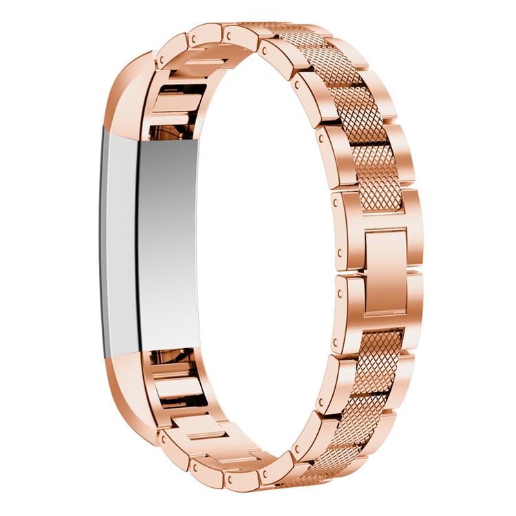 Textured Stainless Steel Wristband Strap for Fitbit Alta - Rose Gold Color-2