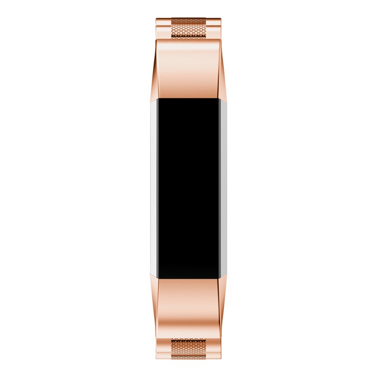 Textured Stainless Steel Wristband Strap for Fitbit Alta - Rose Gold Color-3
