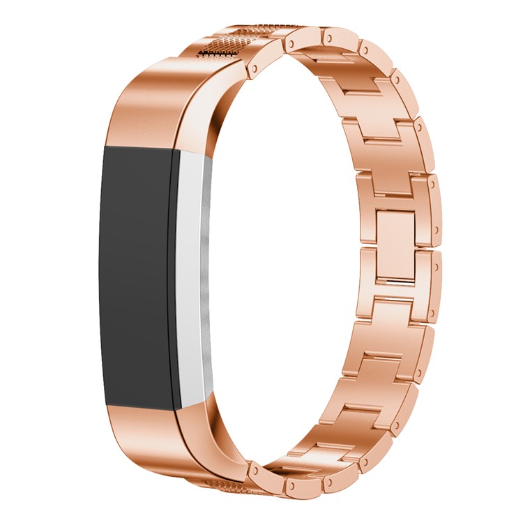 Textured Stainless Steel Wristband Strap for Fitbit Alta - Rose Gold Color-4