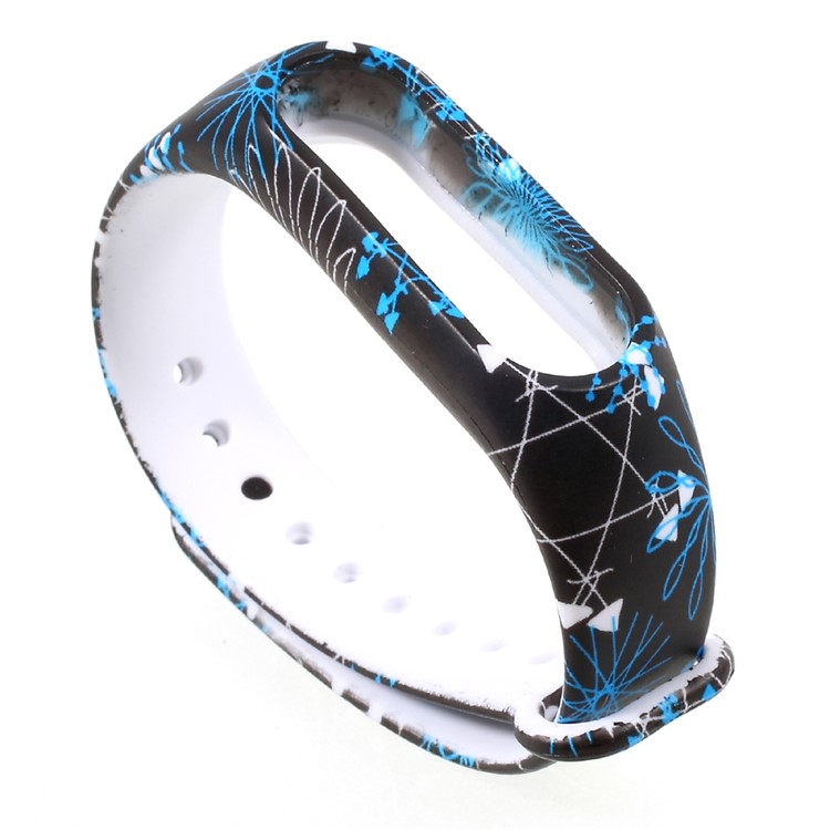 Flexible Patterned TPU Wrist Strap Replacement for Xiaomi Mi Band 2 - Blue and White Line Patterns-1