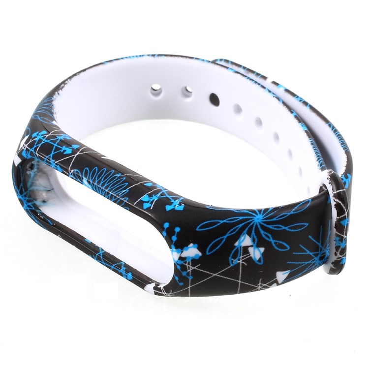 Flexible Patterned TPU Wrist Strap Replacement for Xiaomi Mi Band 2 - Blue and White Line Patterns-3