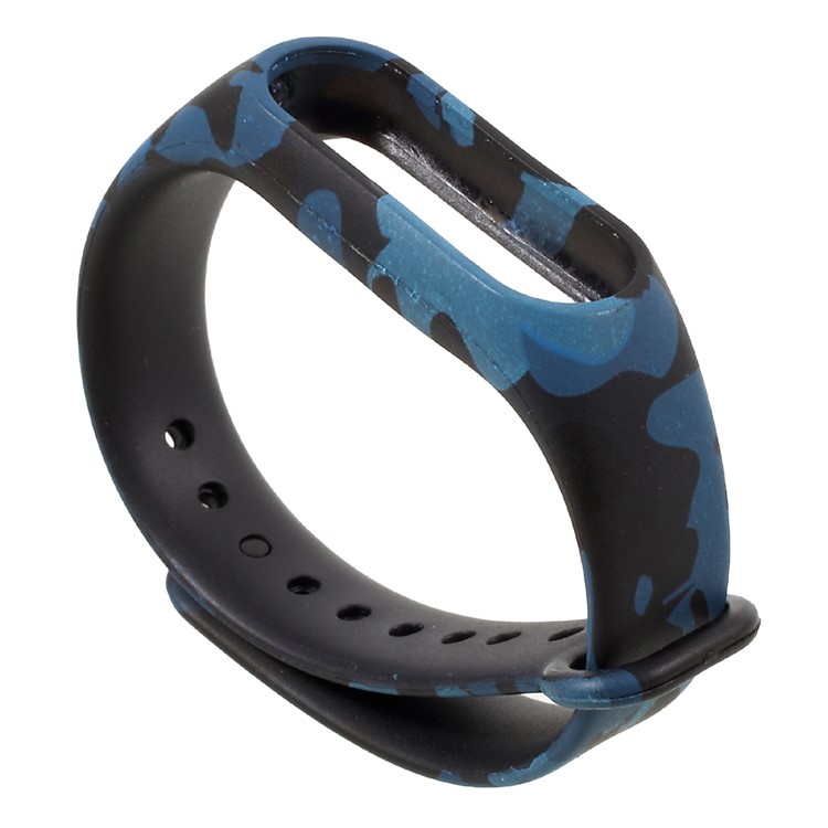 Patterned Flexible TPU Wrist Strap Band for Xiaomi Mi Band 2 - Blue Camouflage-1