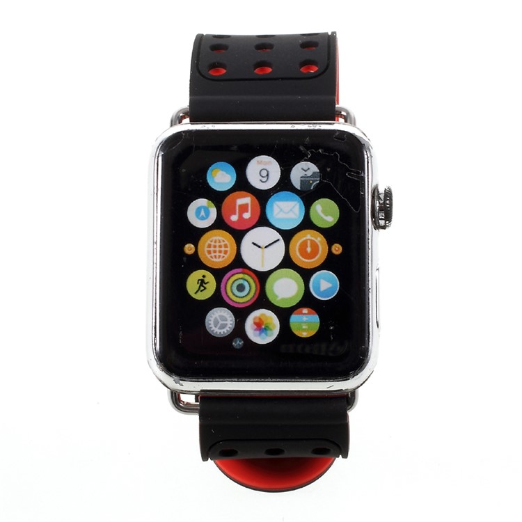Hollow Dots Silicone Watchband Strap with Connector for Apple Watch Series 3 / 2 / 1 42mm - Red / Black-3