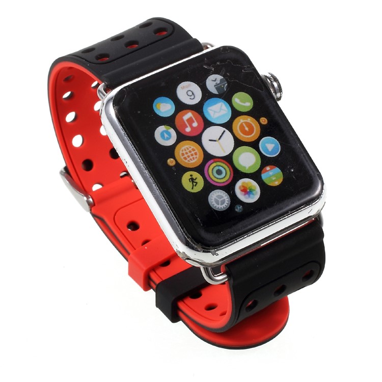 Hollow Dots Silicone Watchband Strap with Connector for Apple Watch Series 3 / 2 / 1 42mm - Red / Black-4