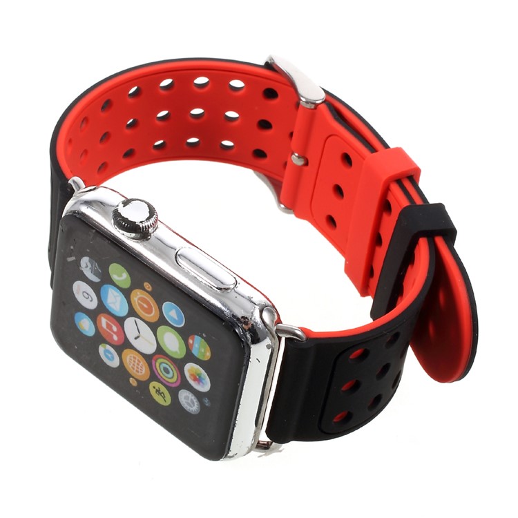 Hollow Dots Silicone Watchband Strap with Connector for Apple Watch Series 3 / 2 / 1 42mm - Red / Black-5