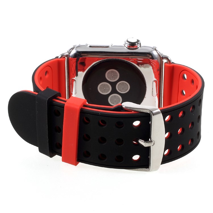 Hollow Dots Silicone Watchband Strap with Connector for Apple Watch Series 3 / 2 / 1 42mm - Red / Black-6