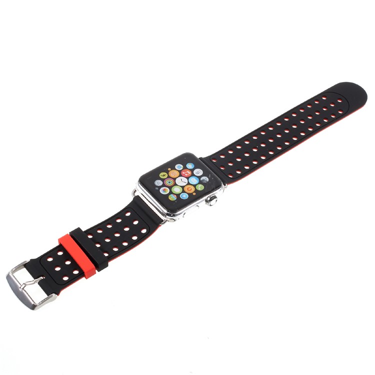 Hollow Dots Silicone Watchband Strap with Connector for Apple Watch Series 3 / 2 / 1 42mm - Red / Black-7