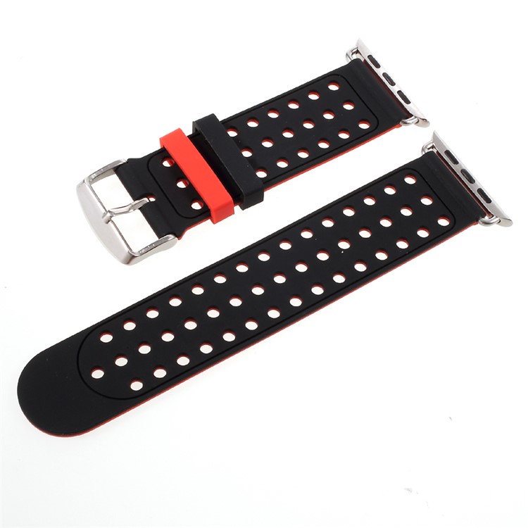 Hollow Dots Silicone Watchband Strap with Connector for Apple Watch Series 3 / 2 / 1 42mm - Red / Black-8