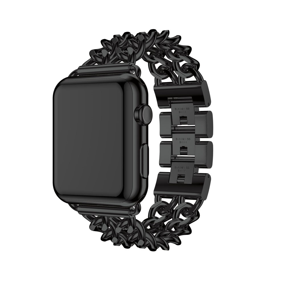 Cowboy Chain Electroplated Stainless Steel Watch Band for Apple Watch Series 3 Series 2 Series 1 38mm - Black-4