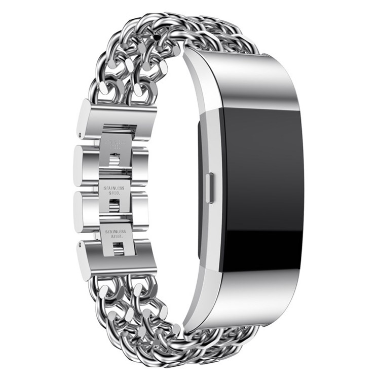 Electroplated Cowboy Chain Stainless Steel Watch Band Replacment for Fitbit Charge 2 - Silver-1
