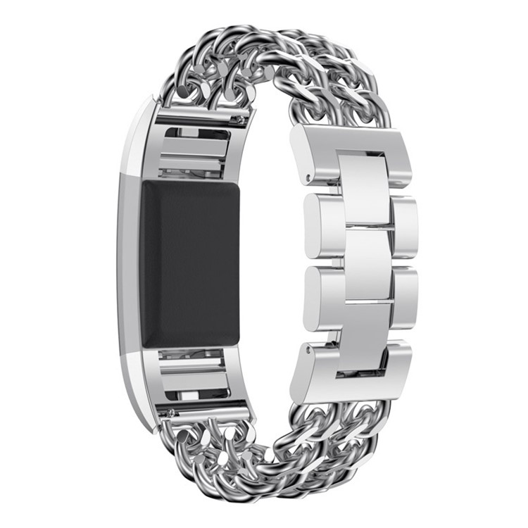Electroplated Cowboy Chain Stainless Steel Watch Band Replacment for Fitbit Charge 2 - Silver-2