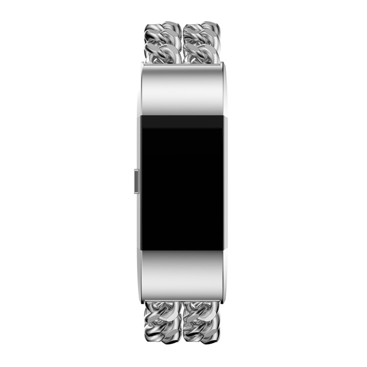 Electroplated Cowboy Chain Stainless Steel Watch Band Replacment for Fitbit Charge 2 - Silver-3