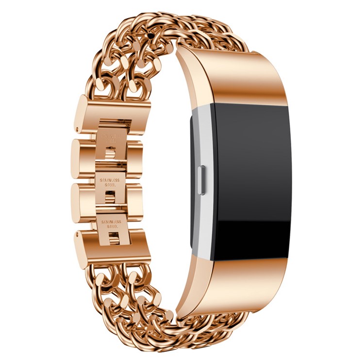 Electroplated Cowboy Chain Watch Band Replacment for Fitbit Charge 2 - Rose Gold Color-1