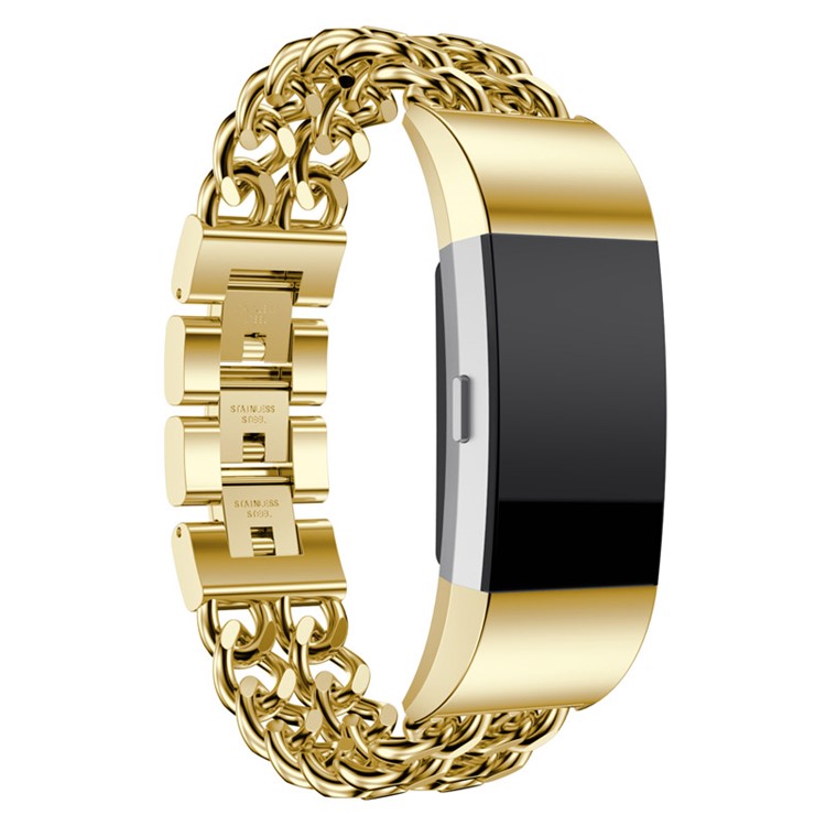 Plated Cowboy Chain Stainless Steel Watch Strap Replacement for Fitbit Charge 2 - Gold Color-1