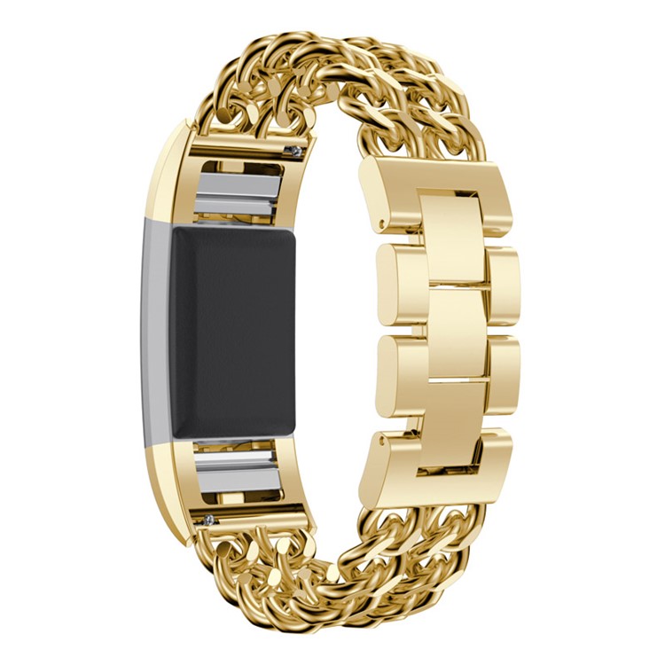 Plated Cowboy Chain Stainless Steel Watch Strap Replacement for Fitbit Charge 2 - Gold Color-2