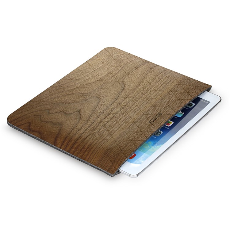 SAMDI Walnut Wood Skin Wool Felt Sleeve Pouch Bag for iPad 4 / 3 / 2, iPad 9.7 inch Etc. - Walnut-1