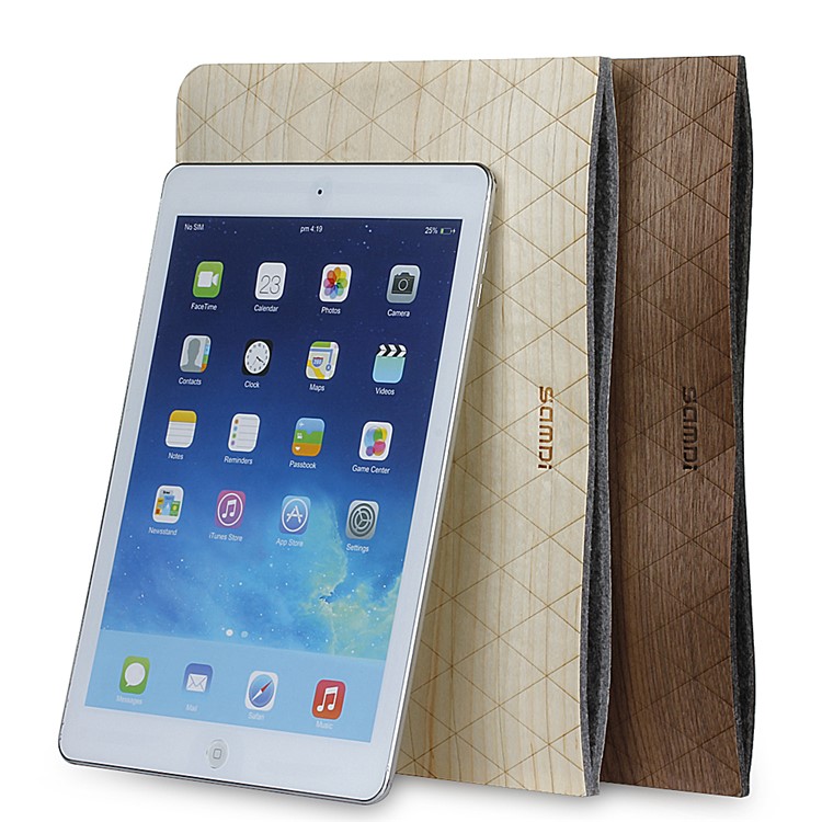SAMDI Walnut Wood Skin Wool Felt Sleeve Pouch Bag for iPad 4 / 3 / 2, iPad 9.7 inch Etc. - Walnut-12