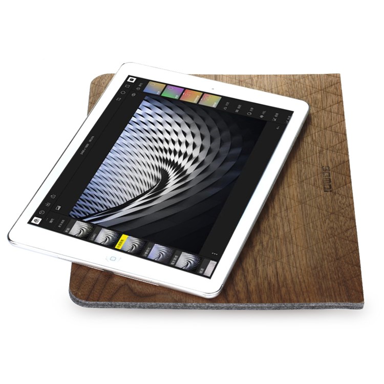 SAMDI Walnut Wood Skin Wool Felt Sleeve Pouch Bag for iPad 4 / 3 / 2, iPad 9.7 inch Etc. - Walnut-2