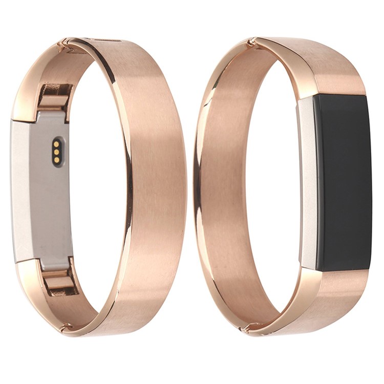 Average Size Stainless Steel Bracelet Watch Band with Snap-on Clasp for Fitbit Alta - Rose Gold Color-3