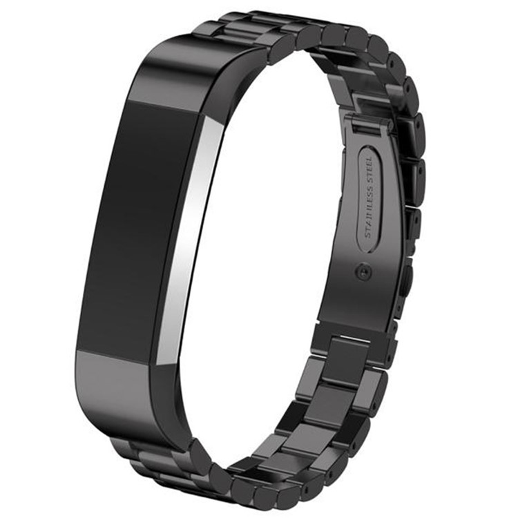Luxury Three Beads Stainless Steel Strap with Folding Clasp for Fitbit Alta - Black-1