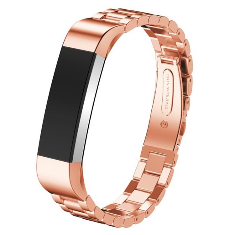 Substituição De Banda De Aço Inoxidável De Três Peças De Luxo Para Fitbit Alta - Cor Rosa Dourada-4