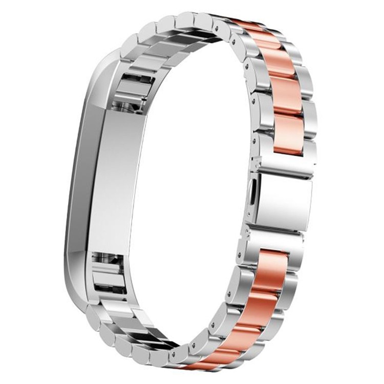 Luxury Three Beads Stainless Steel Watch Band Replacement for Fitbit Alta - Rose Gold Color + Silver-2