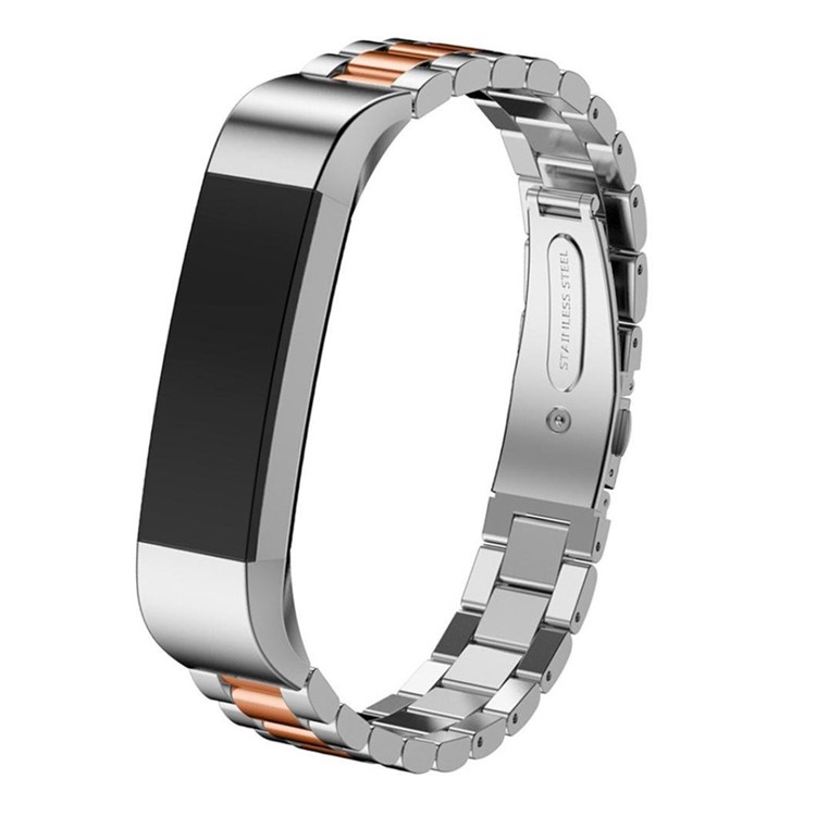 Luxury Three Beads Stainless Steel Watch Band Replacement for Fitbit Alta - Rose Gold Color + Silver-4