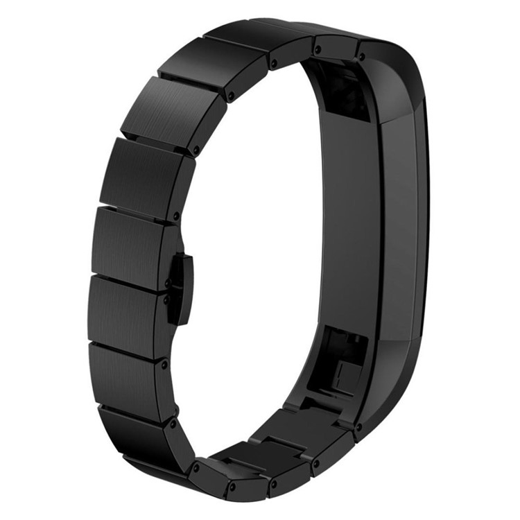 Solid Link Stainless Steel Watch Band with Butterfly Buckle for Fitbit Alta - Black-1
