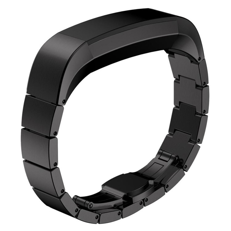 Solid Link Stainless Steel Watch Band with Butterfly Buckle for Fitbit Alta - Black-2