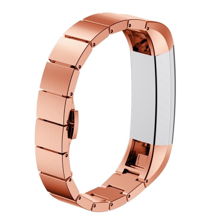 Solid Stainless Steel Link Bracelet Watch Band with Butterfly Buckle for Fitbit Alta - Rose Gold Color-1
