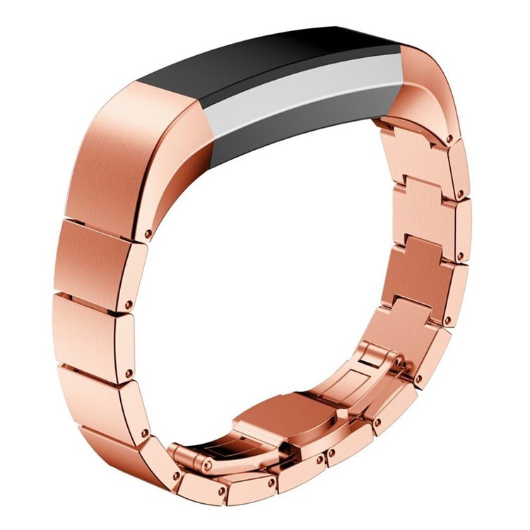 Solid Stainless Steel Link Bracelet Watch Band with Butterfly Buckle for Fitbit Alta - Rose Gold Color-2