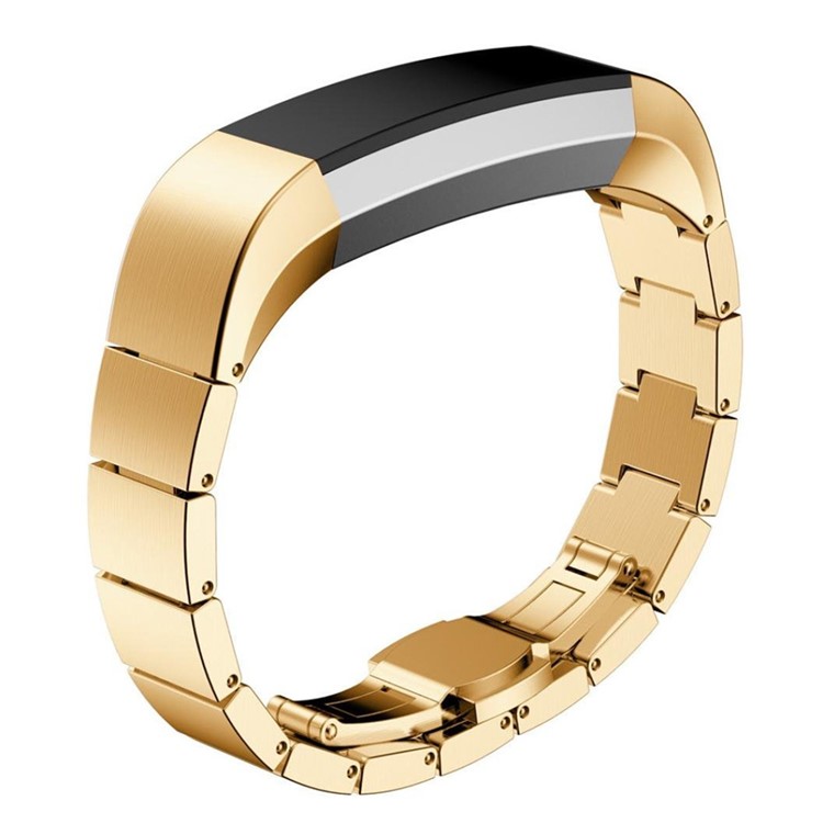 Solid Link Stainless Steel Watch Strap with Butterfly Buckle for Fitbit Alta - Gold Color-2