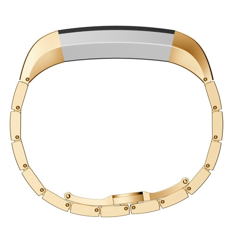 Solid Link Stainless Steel Watch Strap with Butterfly Buckle for Fitbit Alta - Gold Color-3