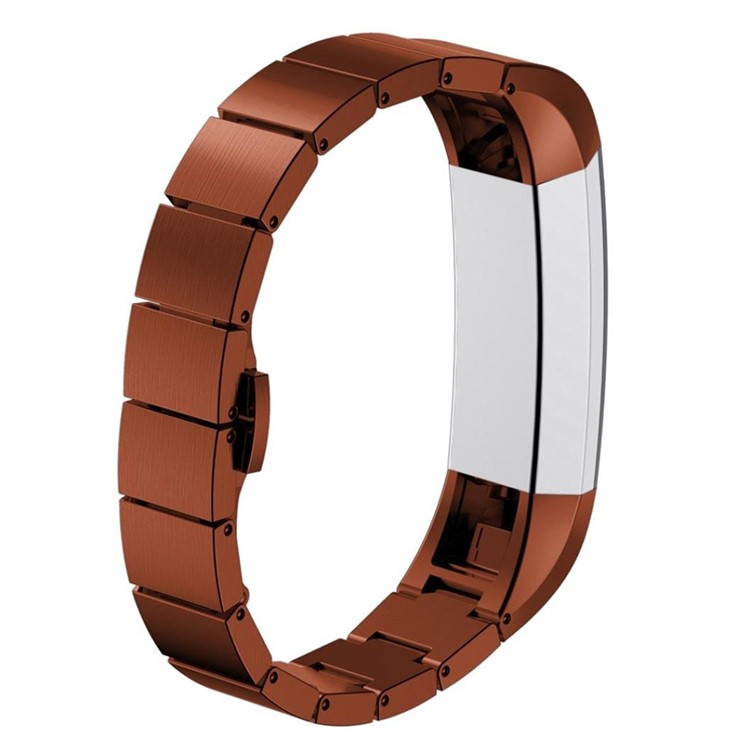 Butterfly Buckle Solid Link Stainless Steel Watch Strap for Fitbit Alta - Coffee-1