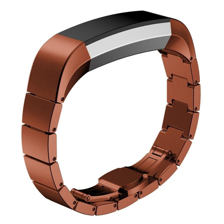 Butterfly Buckle Solid Link Stainless Steel Watch Strap for Fitbit Alta - Coffee-2