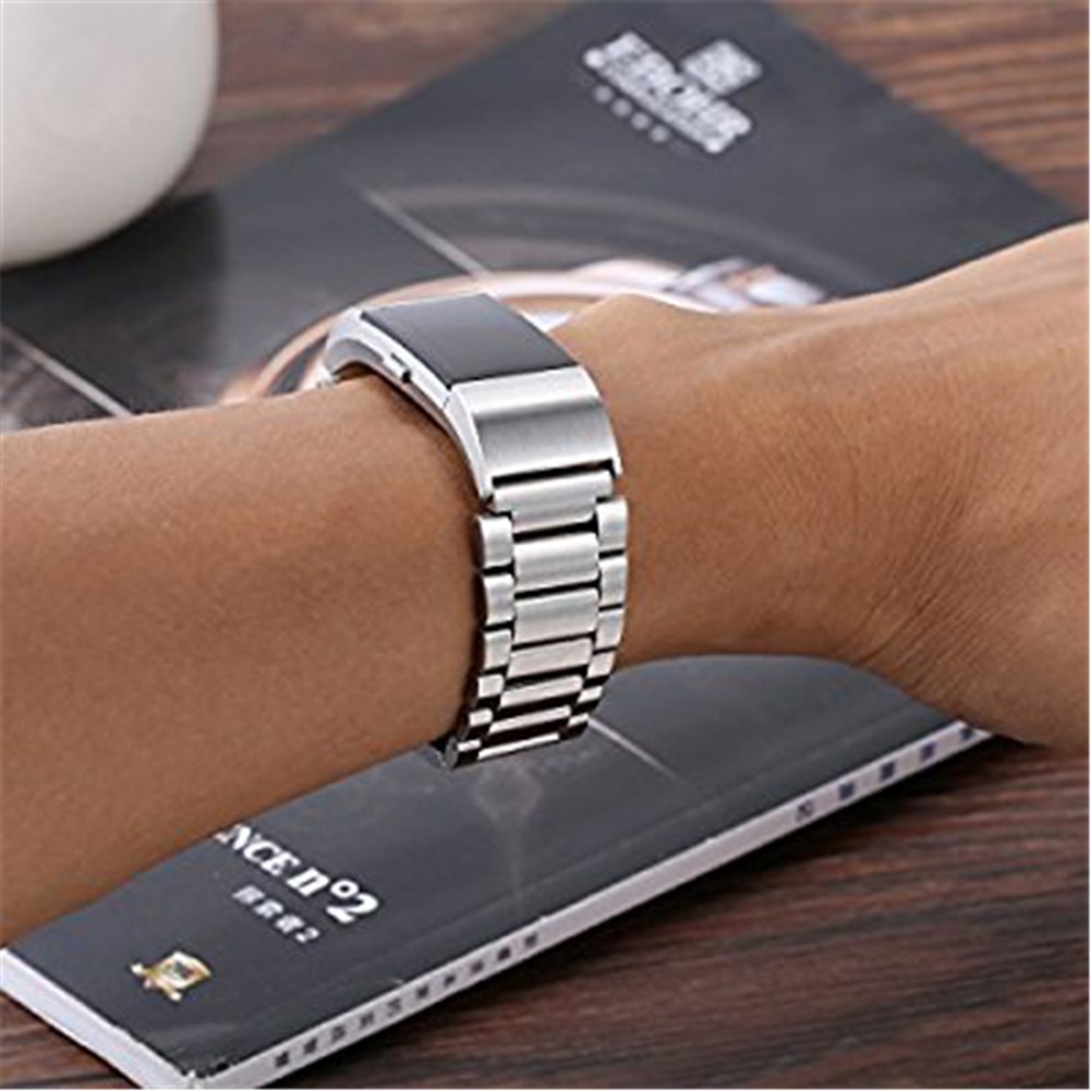 Luxury Three Beads Stainless Steel Wristband with Butterfly Buckle for Fitbit Charge 2 - Silver Color-4