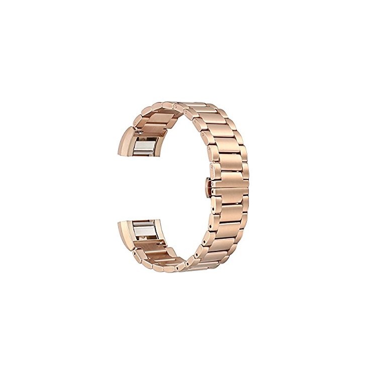 Luxury Three Beads Stainless Steel Band Replacement for Fitbit Charge 2 - Rose Gold Color-2