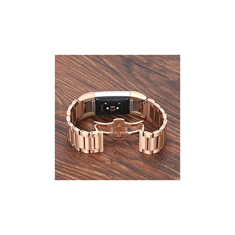 Luxury Three Beads Stainless Steel Band Replacement for Fitbit Charge 2 - Rose Gold Color-5