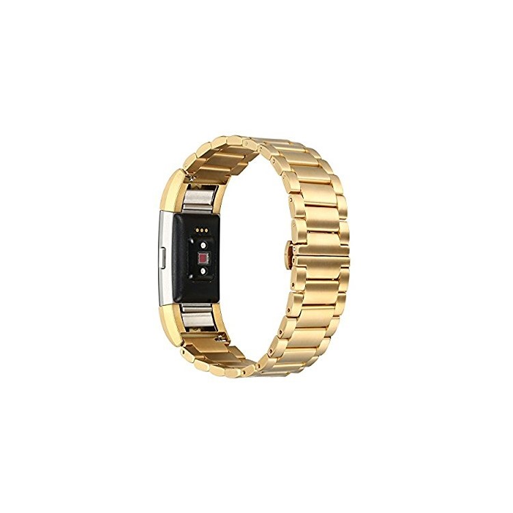 Luxury Three Beads Stainless Steel Butterfly Buckle Wrist Strap for Fitbit Charge 2 - Gold Color-1