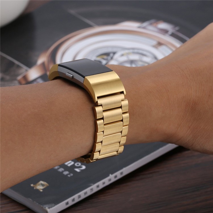 Luxury Three Beads Stainless Steel Butterfly Buckle Wrist Strap for Fitbit Charge 2 - Gold Color-4