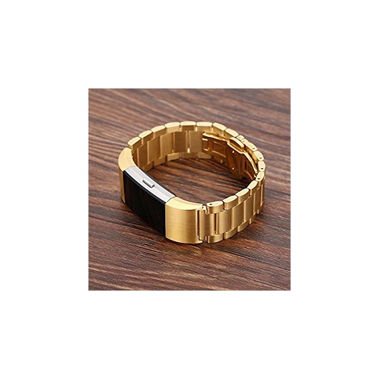 Luxury Three Beads Stainless Steel Butterfly Buckle Wrist Strap for Fitbit Charge 2 - Gold Color-5