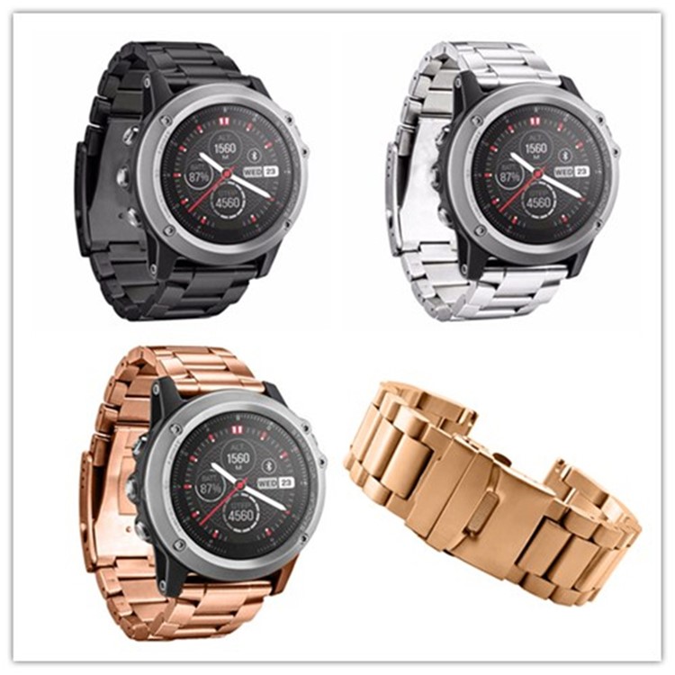 Luxury Three Beads Stainless Steel Metal Strap with Folding Clasp for Garmin Fenix 3 - Black-6
