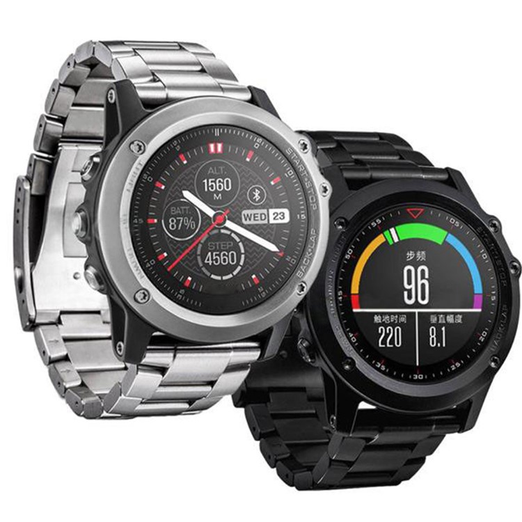 Three Beads Luxury Stainless Steel Wristband with Folding Clasp for Garmin Fenix 3 - Silver Color-7