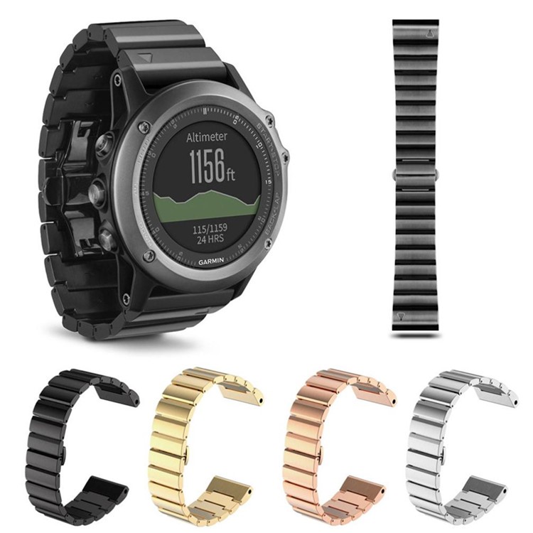 Solid Stainless Steel Link Bracelet Watch Strap with Butterfly Buckle for Garmin Fenix 3 - Rose Gold Color-7
