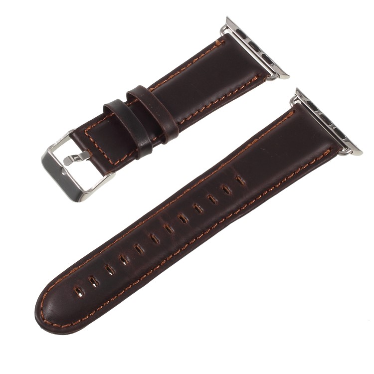 Crazy Horse Grain Vintage Leather Watch Band with Lugs Adapters for Apple Watch Series 3 / 2 / 1 42mm - Coffee-1