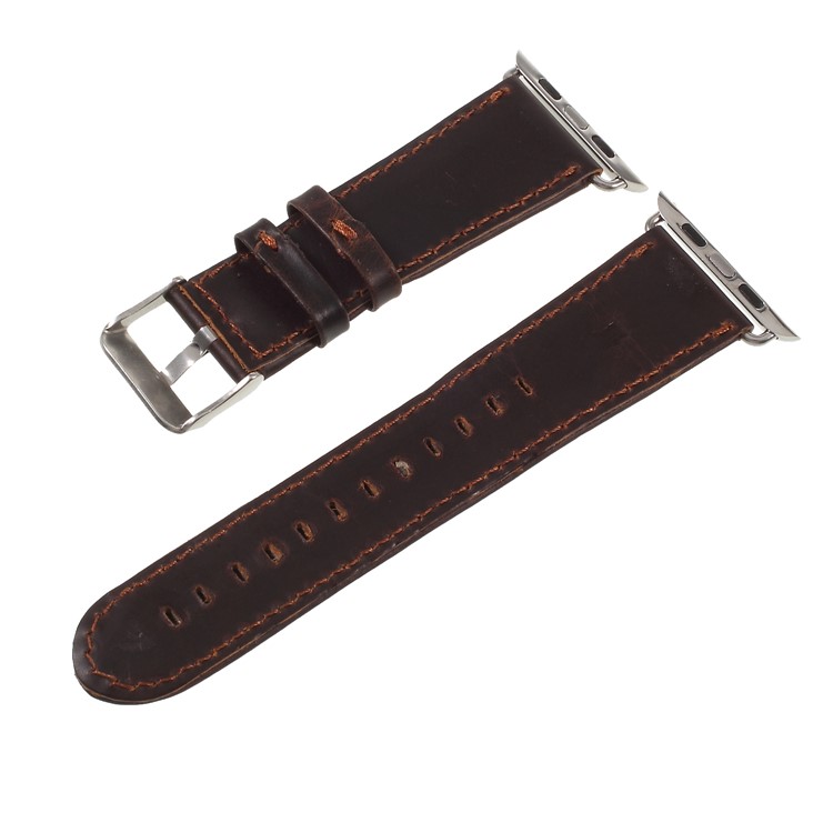 Crazy Horse Grain Vintage Leather Watch Band with Lugs Adapters for Apple Watch Series 3 / 2 / 1 42mm - Coffee-2