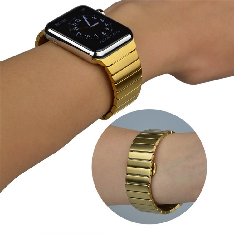 Solid Stainless Steel Watch Strap with Butterfly Buckle for Apple Watch Series 3 Series 2 Series 1 38mm - Gold Color-5