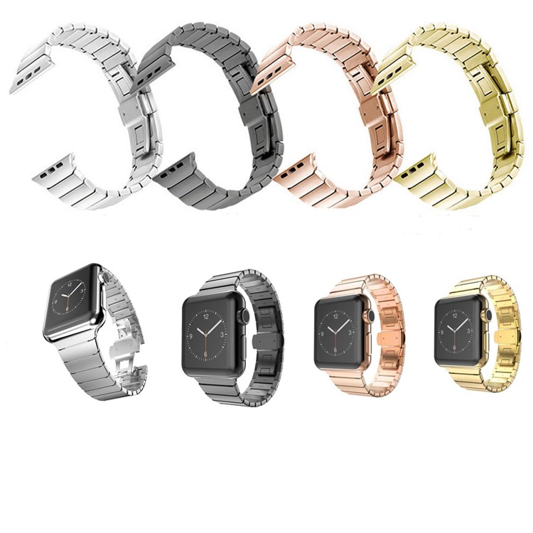Solid Stainless Steel Watch Strap with Butterfly Buckle for Apple Watch Series 3 Series 2 Series 1 38mm - Gold Color-6