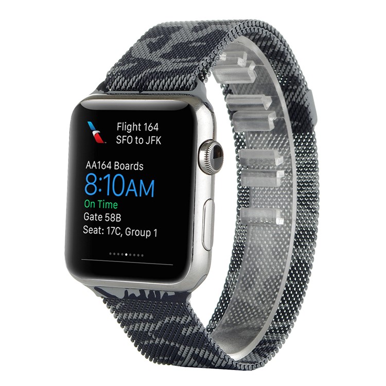 Magnetic Milanese Stainless Steel Watch Band with Camouflage Pattern for Apple Watch 38mm Series 1 Series 2 - Grey-5